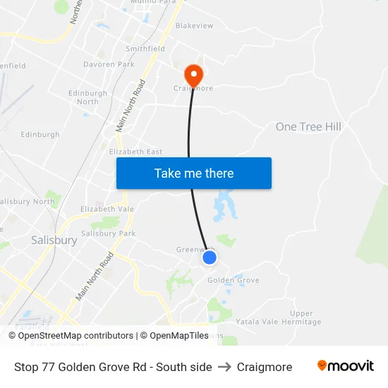 Stop 77 Golden Grove Rd - South side to Craigmore map