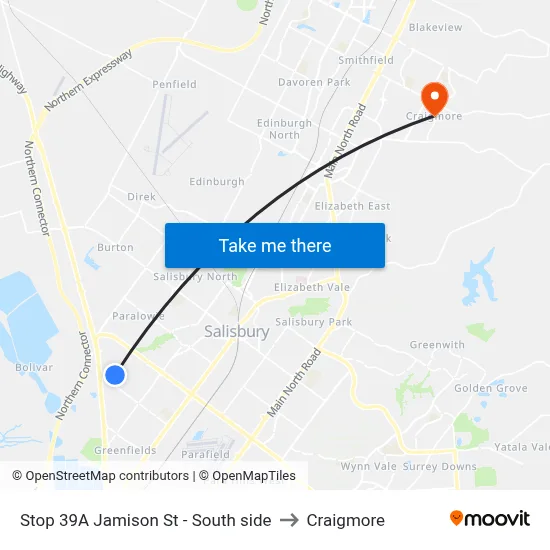 Stop 39A Jamison St - South side to Craigmore map