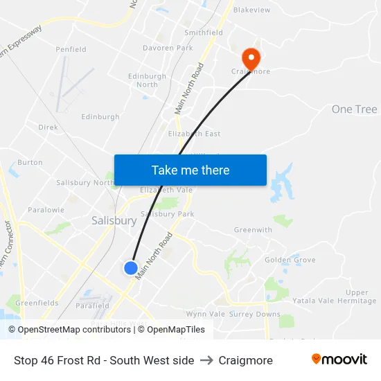 Stop 46 Frost Rd - South West side to Craigmore map