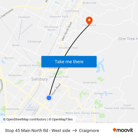 Stop 45 Main North Rd - West side to Craigmore map