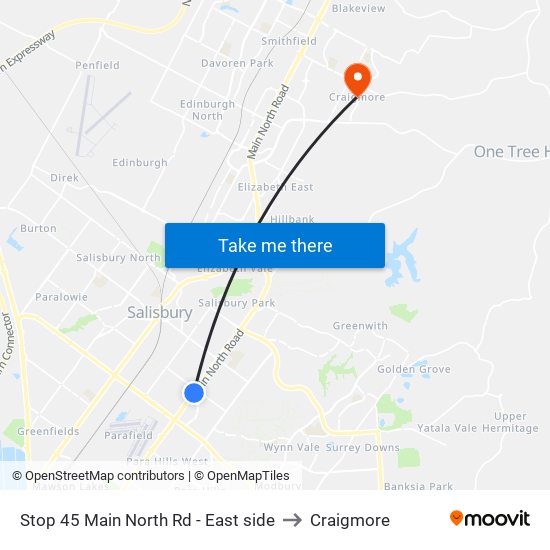 Stop 45 Main North Rd - East side to Craigmore map