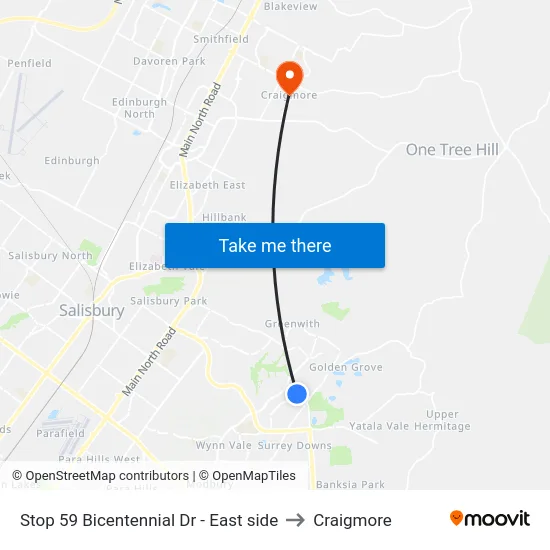Stop 59 Bicentennial Dr - East side to Craigmore map