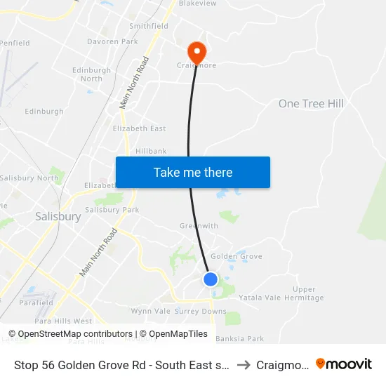 Stop 56 Golden Grove Rd - South East side to Craigmore map