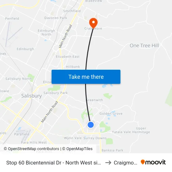 Stop 60 Bicentennial Dr - North West side to Craigmore map
