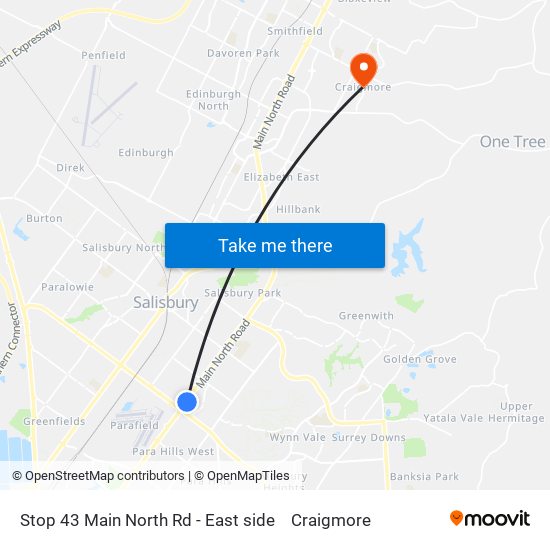 Stop 43 Main North Rd - East side to Craigmore map