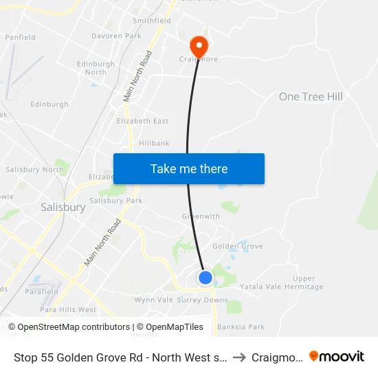 Stop 55 Golden Grove Rd - North West side to Craigmore map