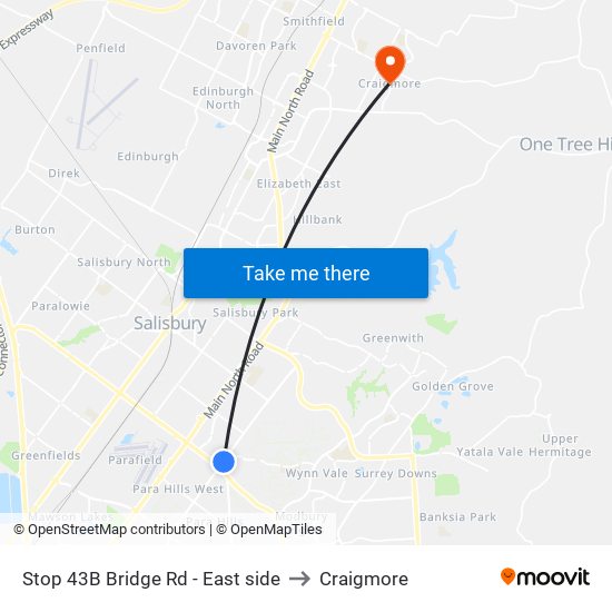 Stop 43B Bridge Rd - East side to Craigmore map