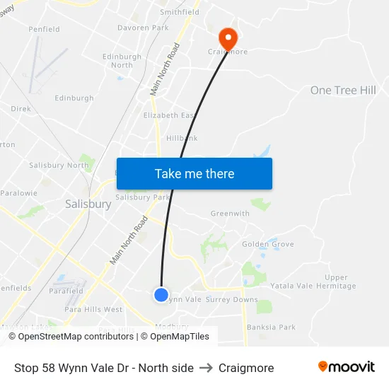 Stop 58 Wynn Vale Dr - North side to Craigmore map