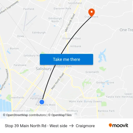 Stop 39 Main North Rd - West side to Craigmore map