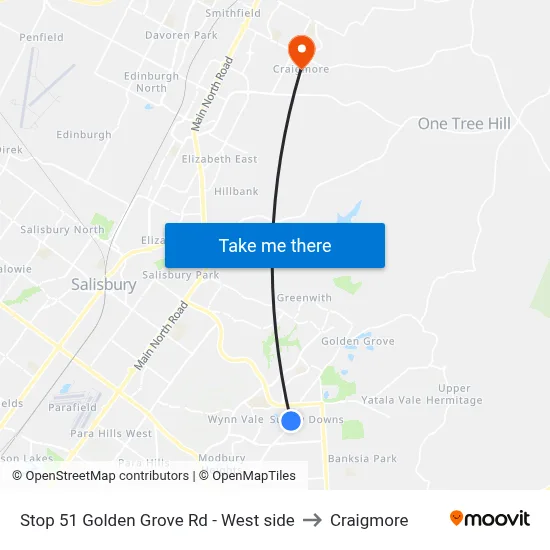 Stop 51 Golden Grove Rd - West side to Craigmore map