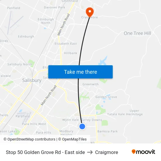Stop 50 Golden Grove Rd - East side to Craigmore map