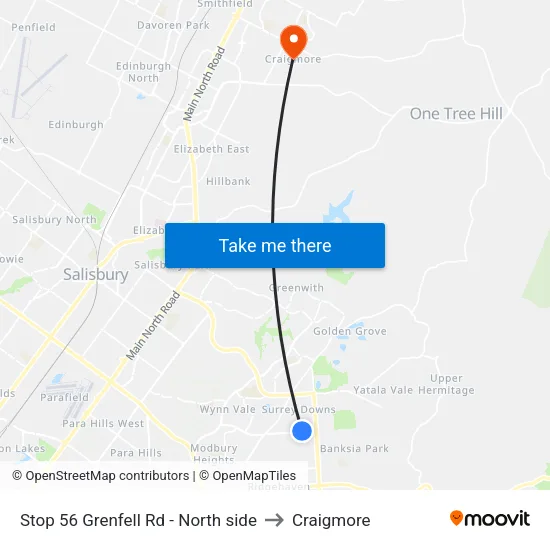 Stop 56 Grenfell Rd - North side to Craigmore map