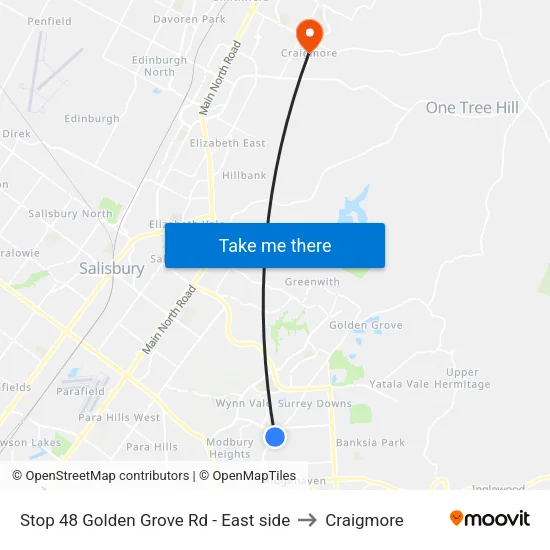 Stop 48 Golden Grove Rd - East side to Craigmore map