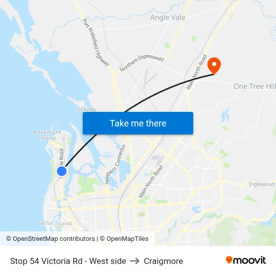Stop 54 Victoria Rd - West side to Craigmore map