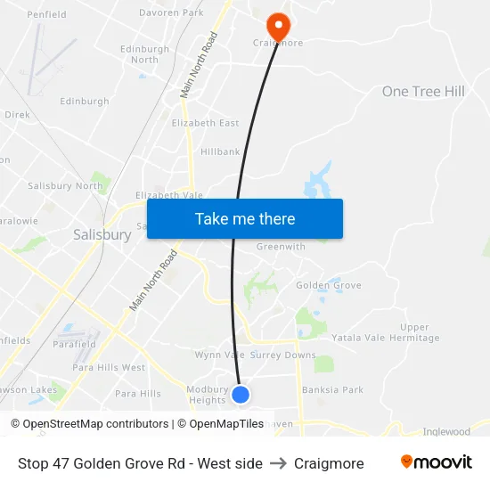 Stop 47 Golden Grove Rd - West side to Craigmore map