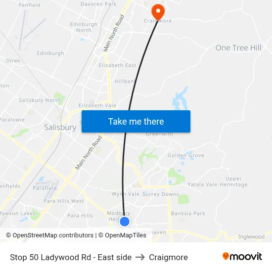 Stop 50 Ladywood Rd - East side to Craigmore map