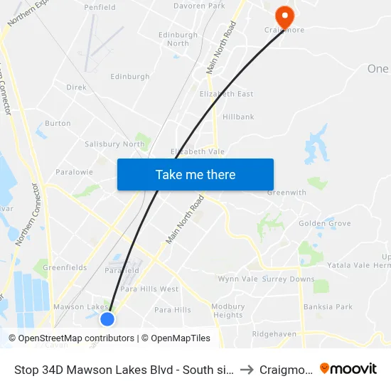 Stop 34D Mawson Lakes Blvd - South side to Craigmore map