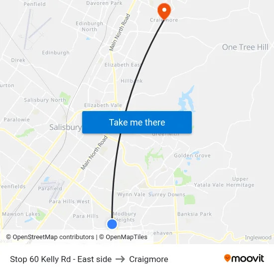 Stop 60 Kelly Rd - East side to Craigmore map