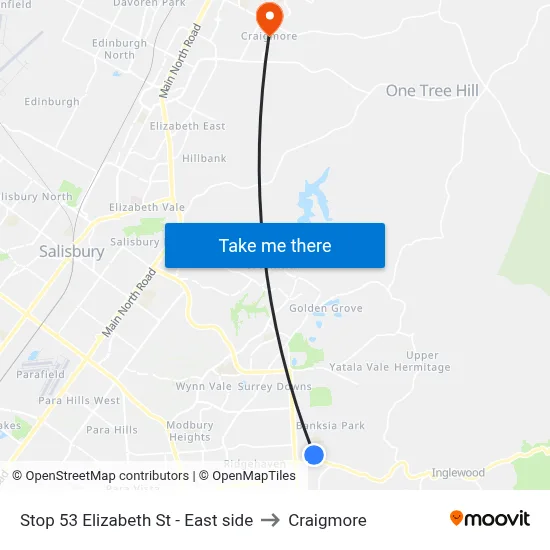 Stop 53 Elizabeth St - East side to Craigmore map