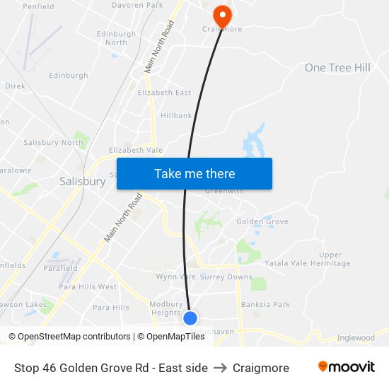 Stop 46 Golden Grove Rd - East side to Craigmore map