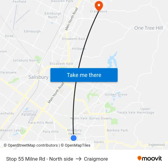 Stop 55 Milne Rd - North side to Craigmore map