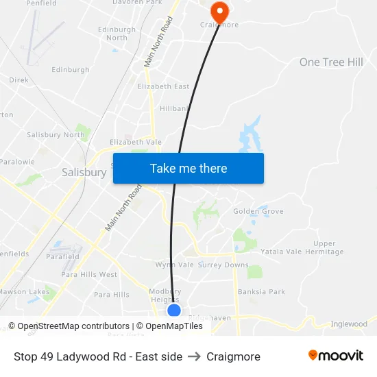 Stop 49 Ladywood Rd - East side to Craigmore map