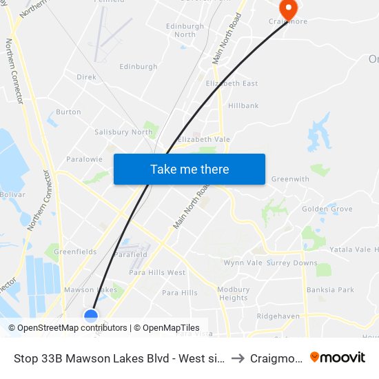 Stop 33B Mawson Lakes Blvd - West side to Craigmore map