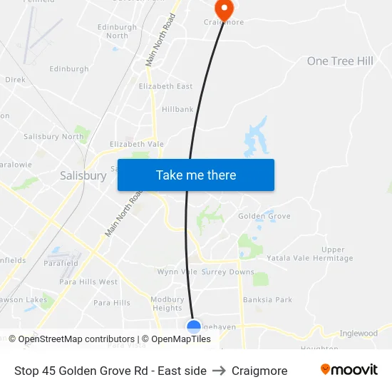 Stop 45 Golden Grove Rd - East side to Craigmore map