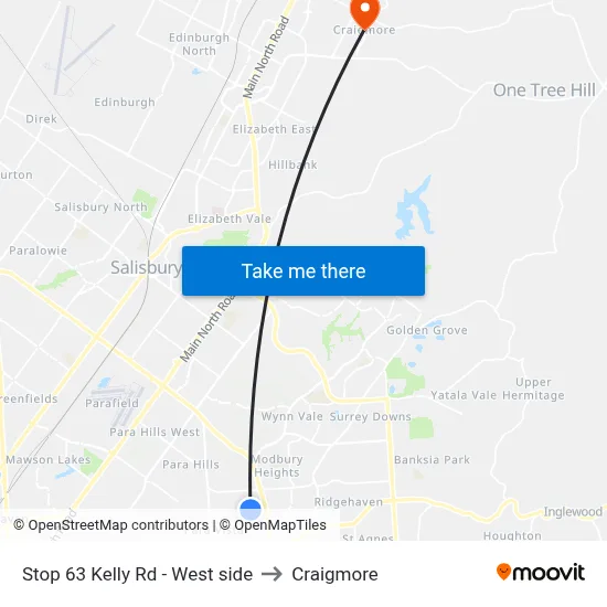 Stop 63 Kelly Rd - West side to Craigmore map