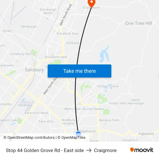 Stop 44 Golden Grove Rd - East side to Craigmore map