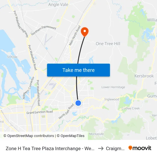 Zone H Tea Tree Plaza Interchange - West side to Craigmore map