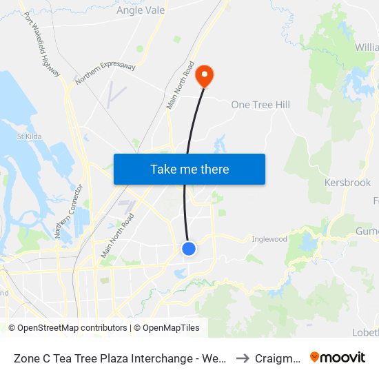 Zone C Tea Tree Plaza Interchange - West side to Craigmore map