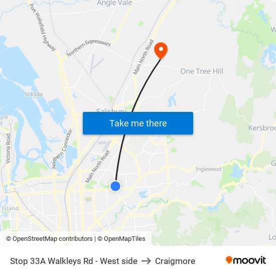 Stop 33A Walkleys Rd - West side to Craigmore map