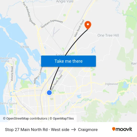 Stop 27 Main North Rd - West side to Craigmore map