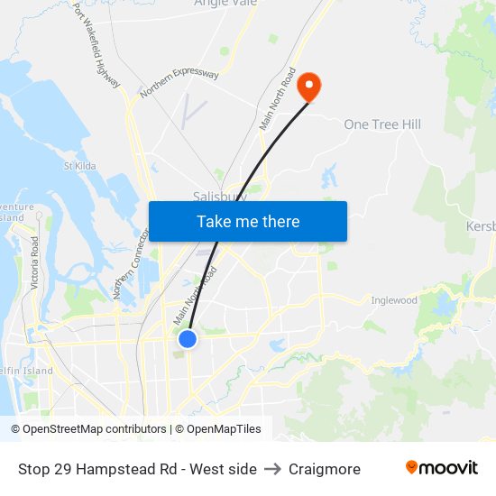 Stop 29 Hampstead Rd - West side to Craigmore map