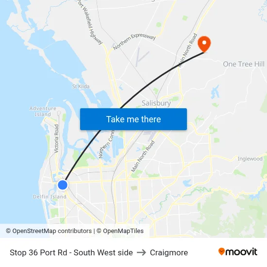 Stop 36 Port Rd - South West side to Craigmore map