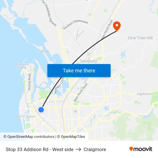 Stop 33 Addison Rd - West side to Craigmore map