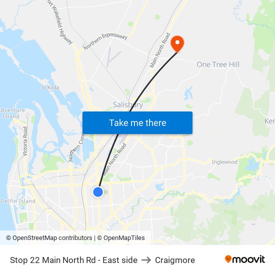 Stop 22 Main North Rd - East side to Craigmore map