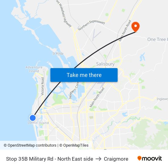 Stop 35B Military Rd - North East side to Craigmore map