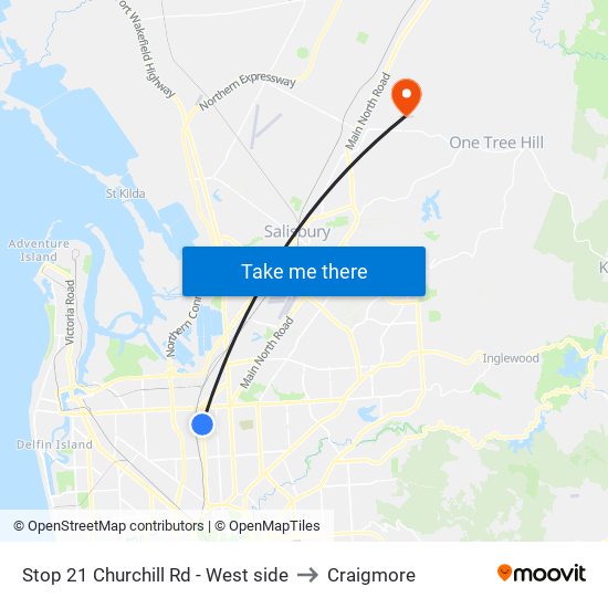 Stop 21 Churchill Rd - West side to Craigmore map