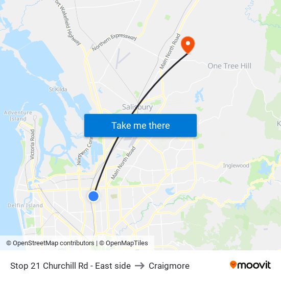 Stop 21 Churchill Rd - East side to Craigmore map