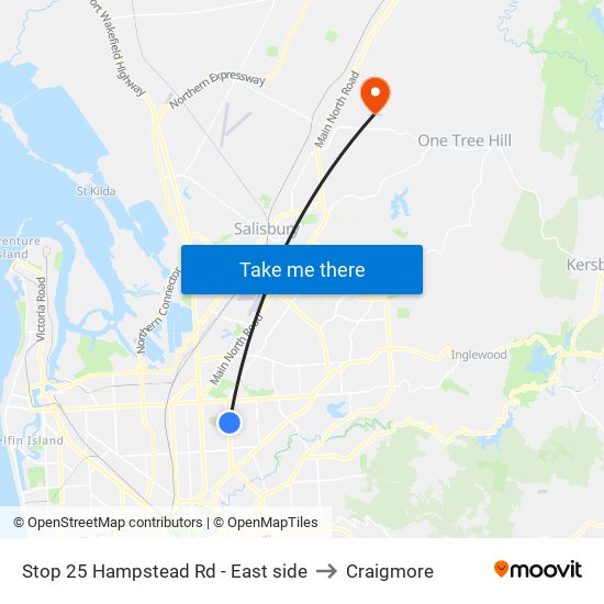 Stop 25 Hampstead Rd - East side to Craigmore map