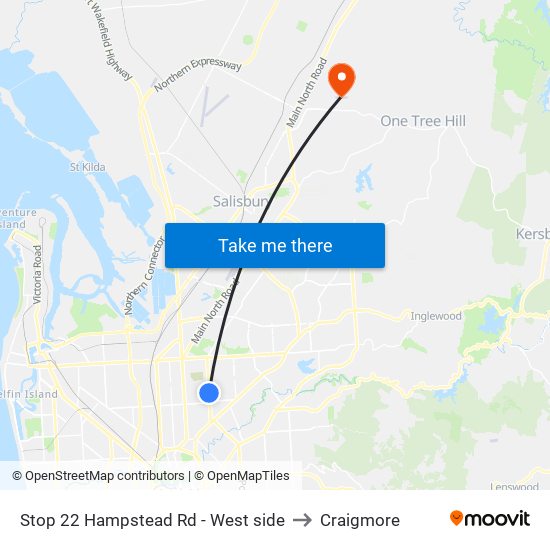 Stop 22 Hampstead Rd - West side to Craigmore map