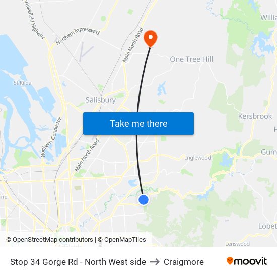 Stop 34 Gorge Rd - North West side to Craigmore map