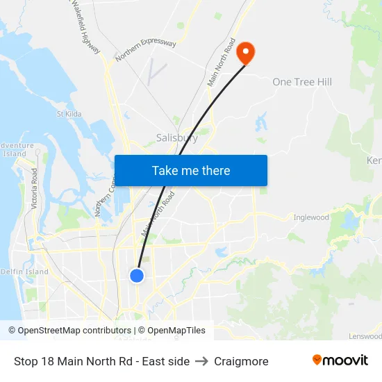 Stop 18 Main North Rd - East side to Craigmore map