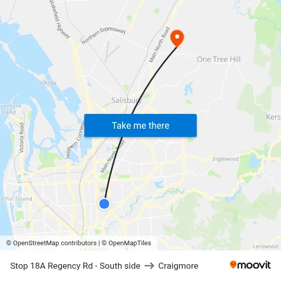 Stop 18A Regency Rd - South side to Craigmore map