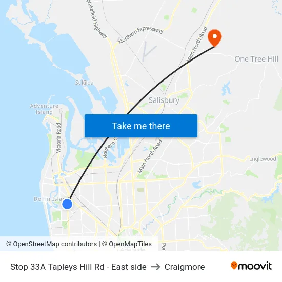 Stop 33A Tapleys Hill Rd - East side to Craigmore map