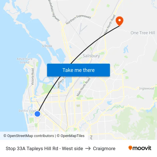 Stop 33A Tapleys Hill Rd - West side to Craigmore map