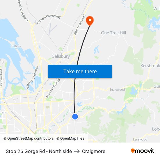 Stop 26 Gorge Rd - North side to Craigmore map