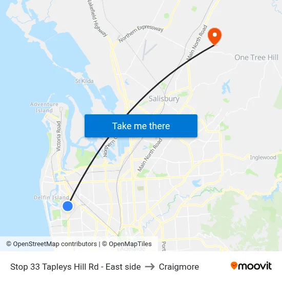 Stop 33 Tapleys Hill Rd - East side to Craigmore map